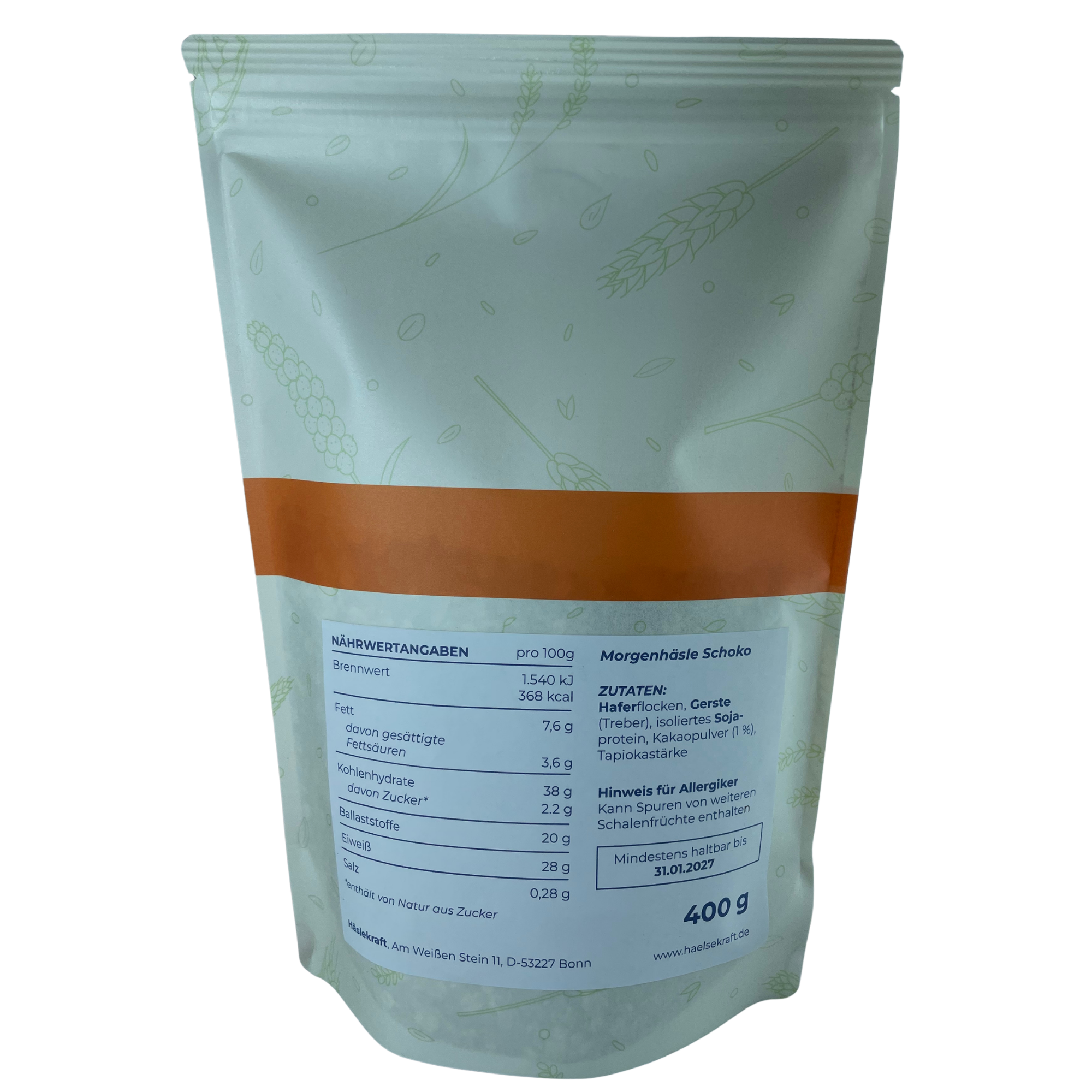 Verpackung Morgenhäse Schoko Müsli 400g Rückseite